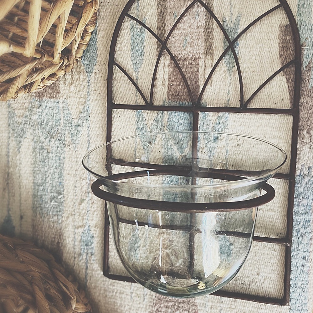 Rustic Metal & Blown Glass Wall Sconce | Industrial Farmhouse Candle